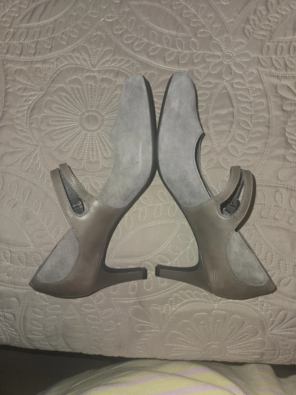 Clarks Gray Suede Mary Jane Flats with Buckle Strap